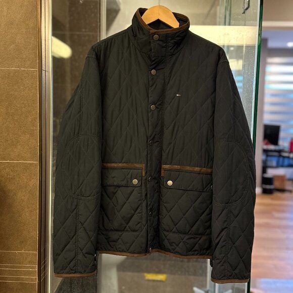 Tommy Hilfiger Vintage Diamond Quilted Barn Chore Jacket (Navy Blue/Brown) - Picture 6 of 16